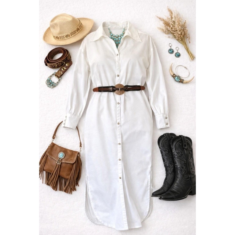 Wms Vintage Maxi Shirt Dress XL White Rhinestone Button Coastal Reginald Chicago